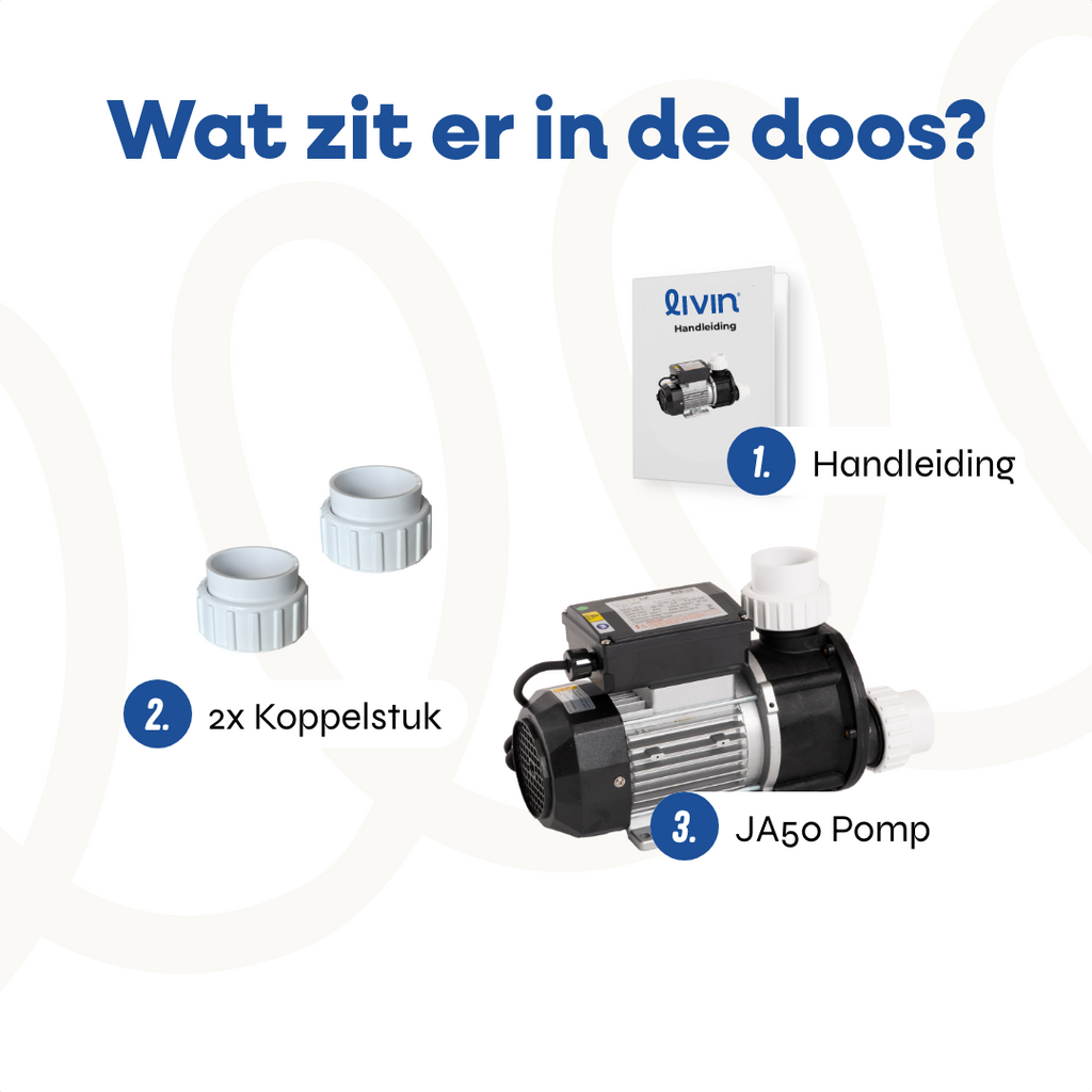 Wat zit er in de doos van de LX JA50 spa pomp?