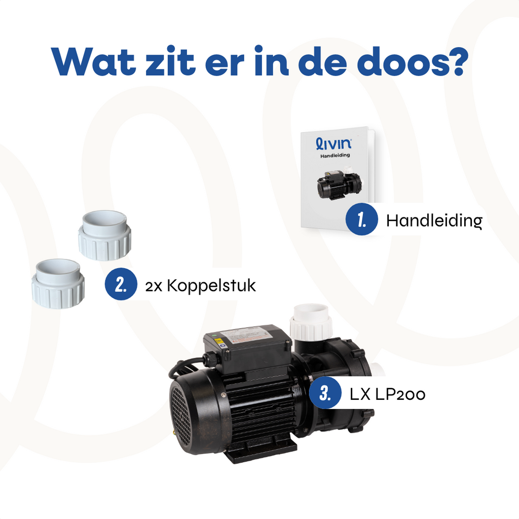Complete weergave van de LX LP250 massagepomp geschikt voor jacuzzi’s en hottubs